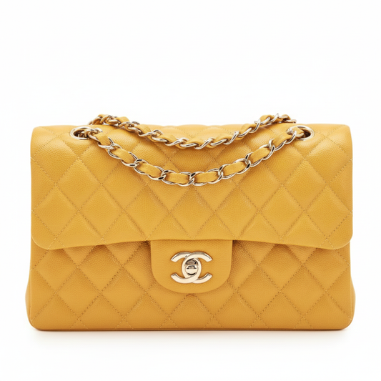 CHANEL Caviar Quilted Medium Double Flap Bag  "Yellow"