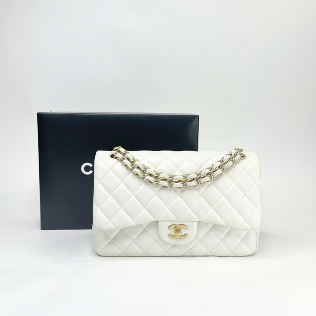 CHANEL Caviar Quilted Medium Double Flap Bag  "White"