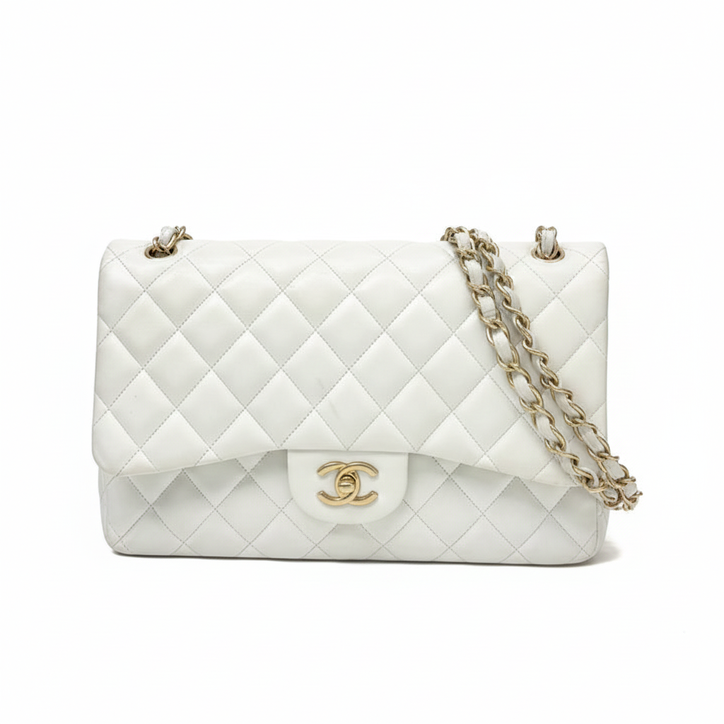 CHANEL Caviar Quilted Medium Double Flap Bag  "White"