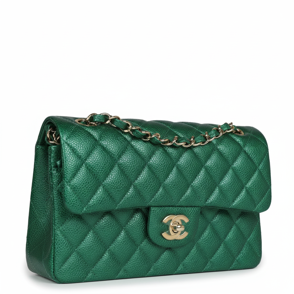 CHANEL Caviar Quilted Medium Double Flap Bag  "Green"