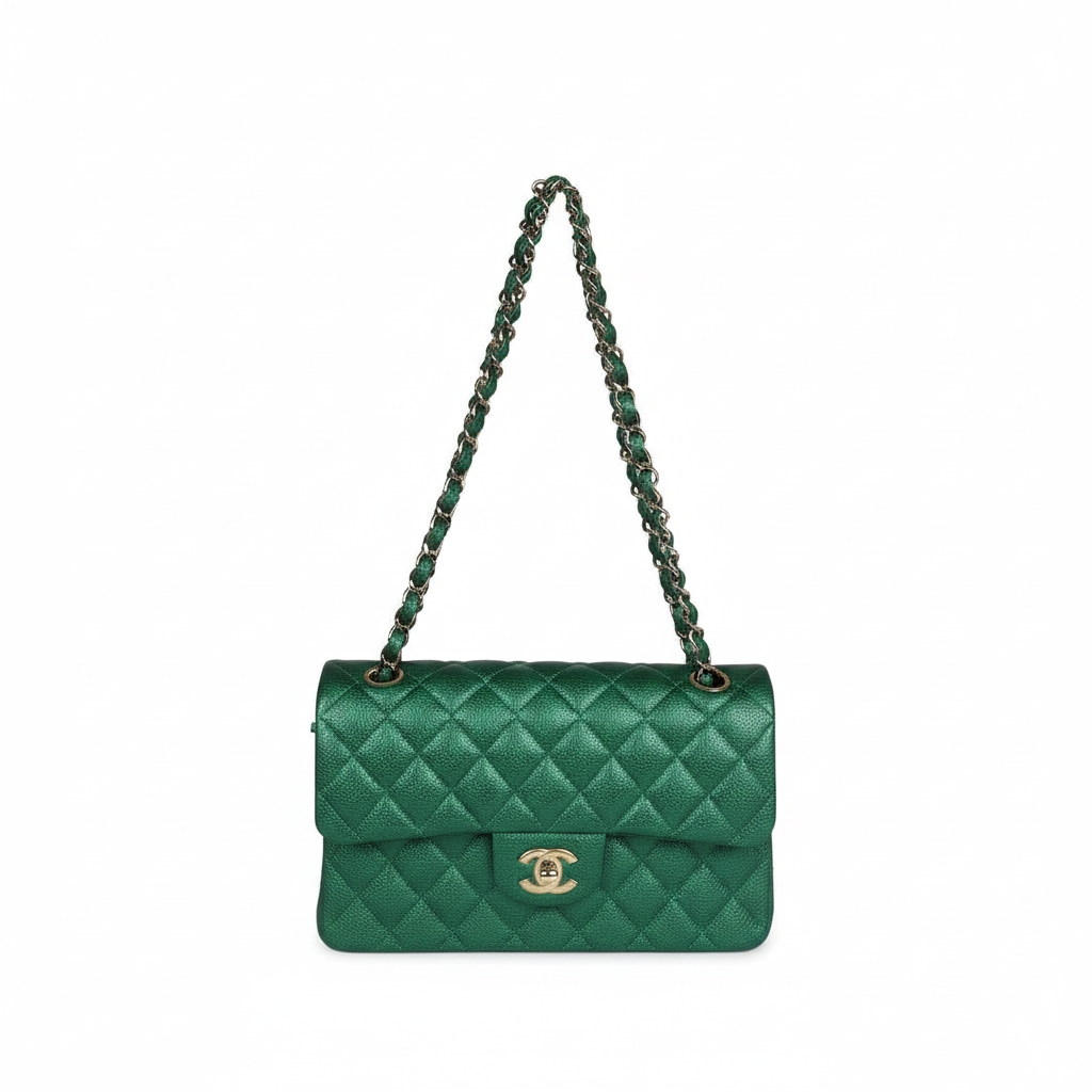 CHANEL Caviar Quilted Medium Double Flap Bag  "Green"