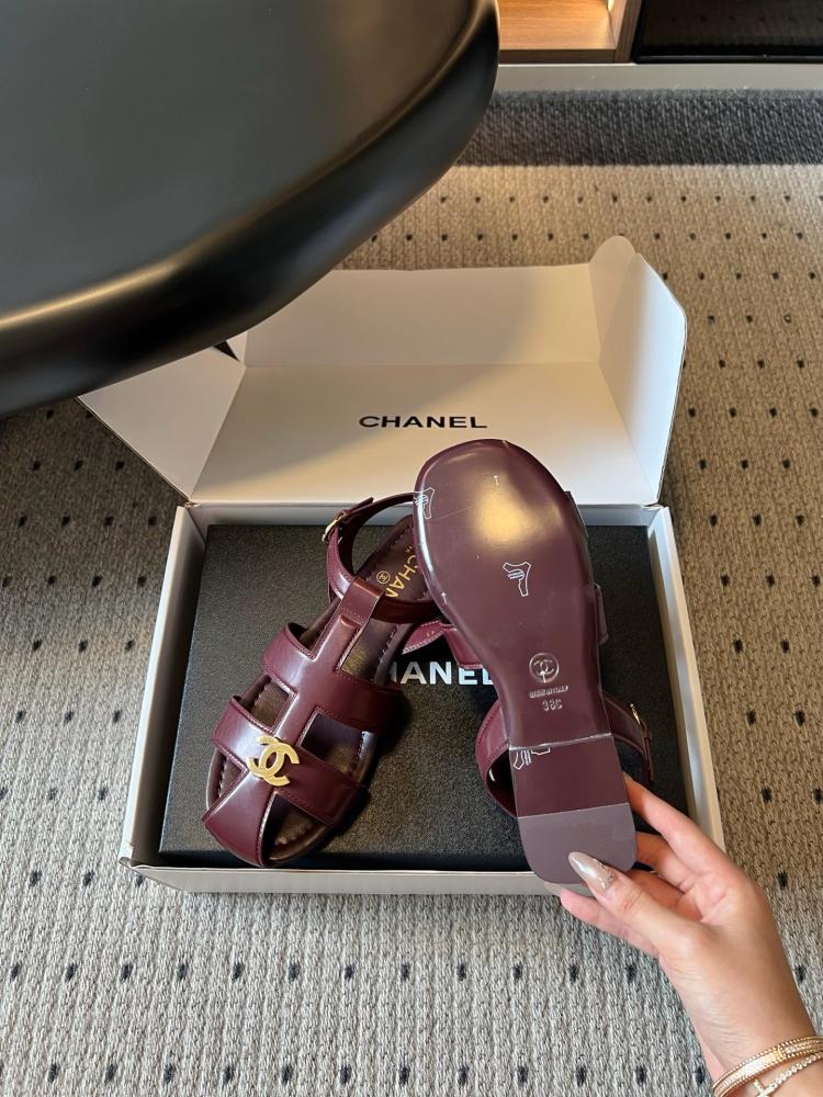 Chanel Gladiator Flat Sandals "Burgundy"