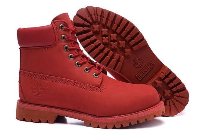 Timberland Red Nubuck Leather Lace-Up Boots