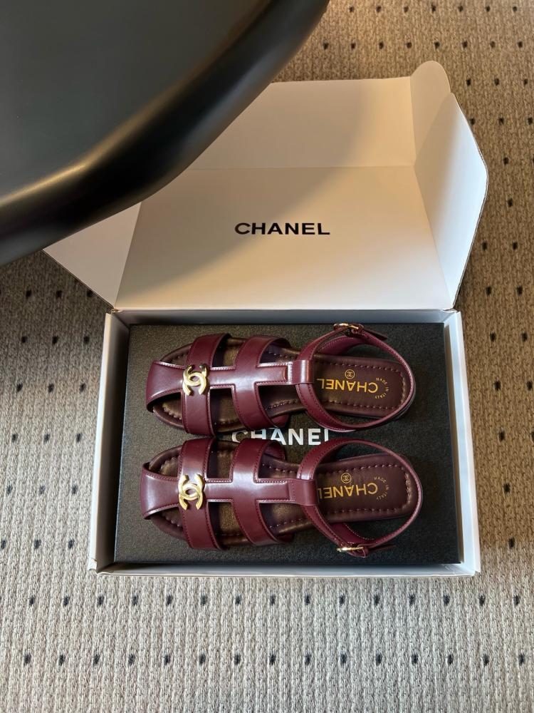 Chanel Gladiator Flat Sandals "Burgundy"