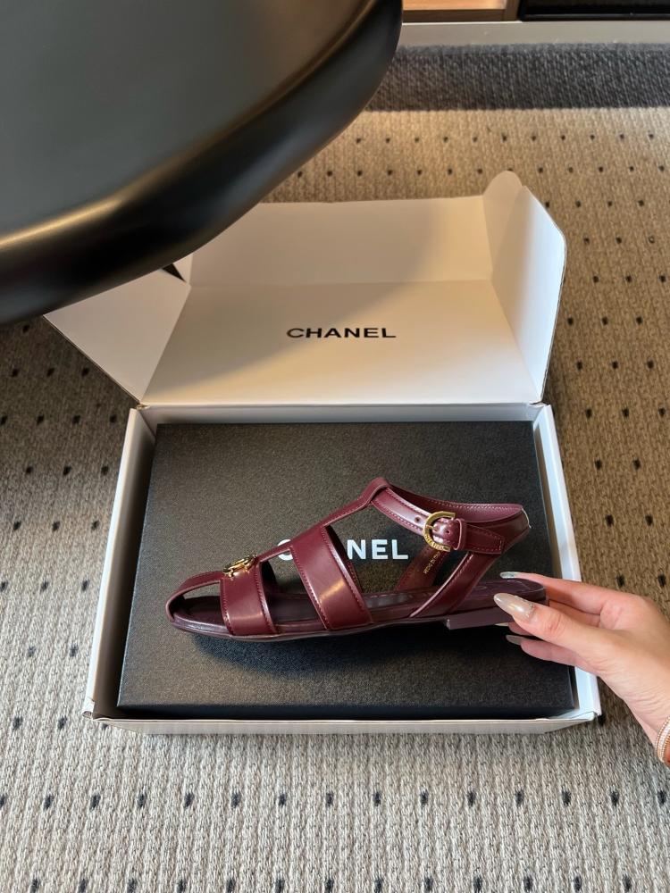 Chanel Gladiator Flat Sandals "Burgundy"