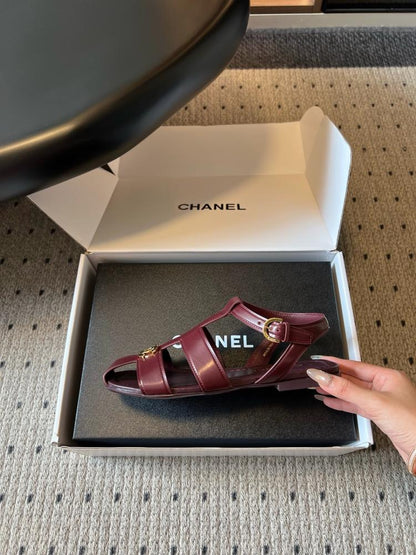 Chanel Gladiator Flat Sandals "Burgundy"
