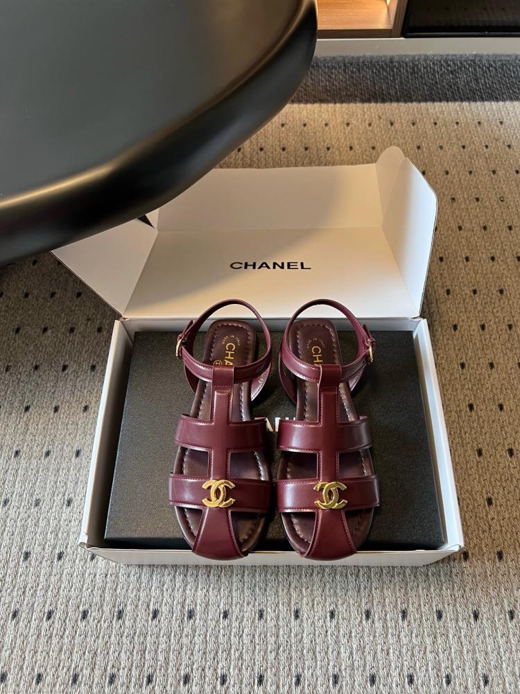 Chanel Gladiator Flat Sandals "Burgundy"