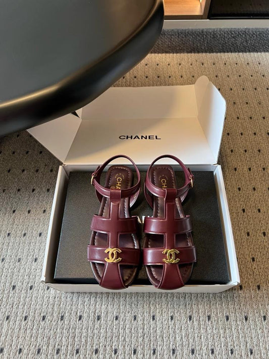 Chanel Gladiator Flat Sandals "Burgundy"