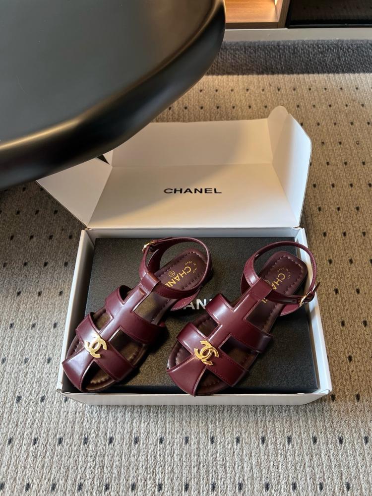 Chanel Gladiator Flat Sandals "Burgundy"
