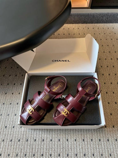 Chanel Gladiator Flat Sandals "Burgundy"