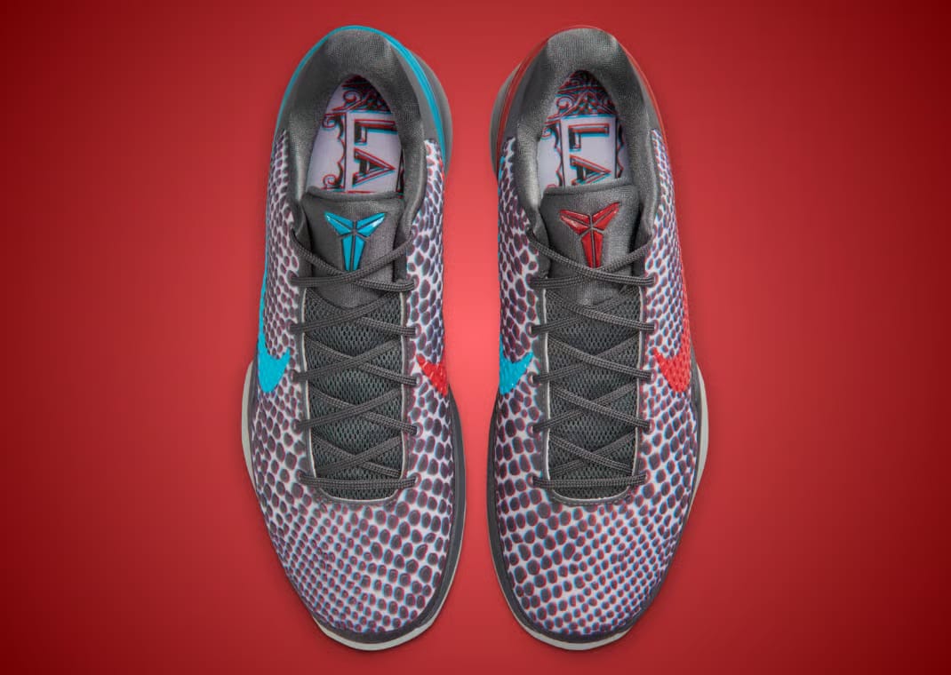 Nike Kobe 6 Protro "3D" Men's Basketball Sneakers – Grey Red Blue Snakeskin