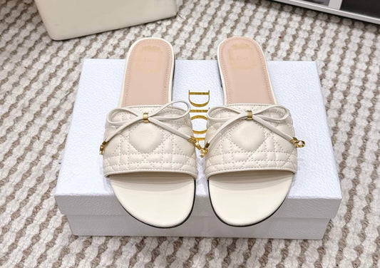 Christian Dior Women's OFF white Cannage Leather Slide Sandals