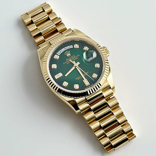Rolex Day-Date 36mm Yellow Gold Green Ombré Diamond Dial
