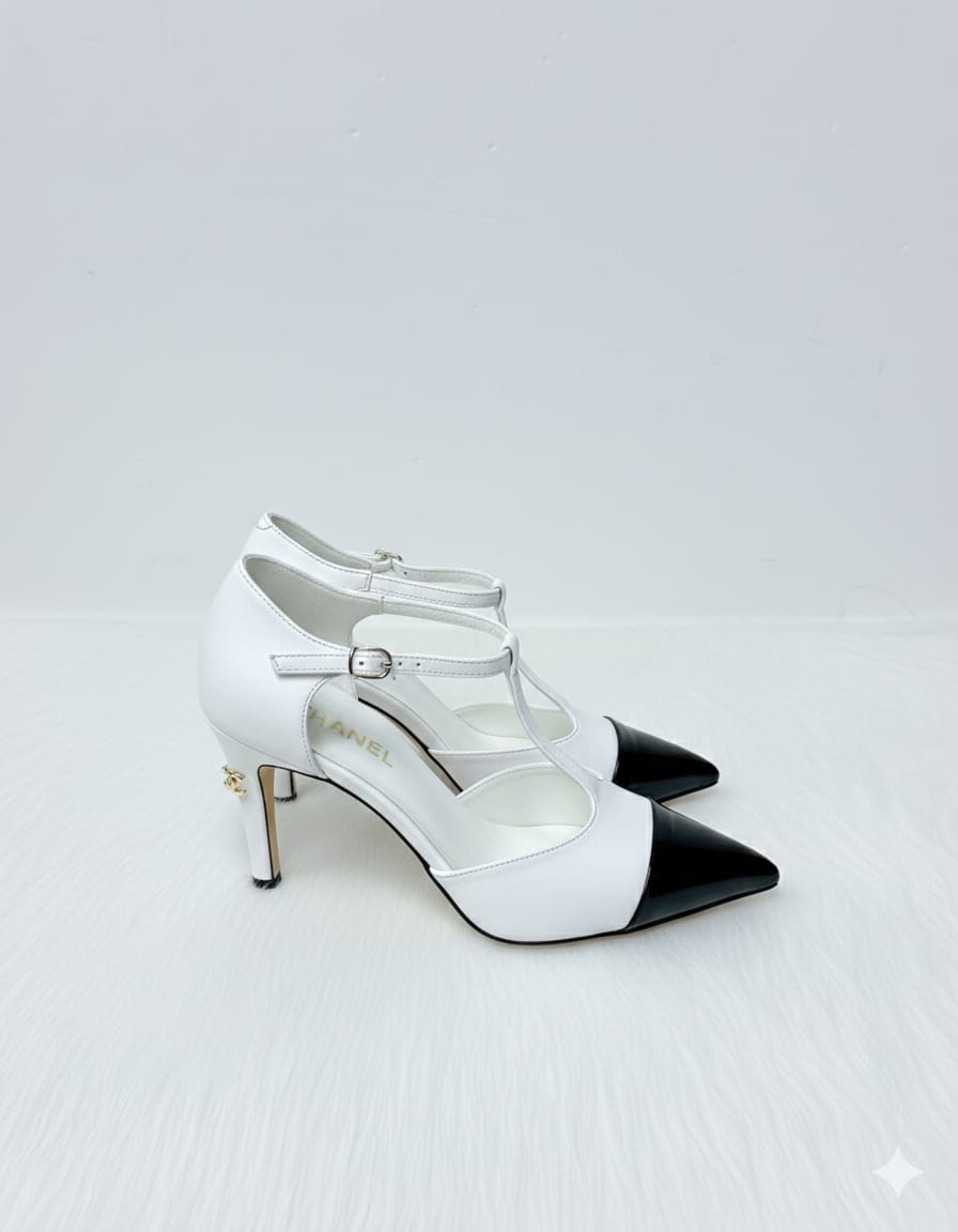 Chanel T-Strap Slingback White & Black