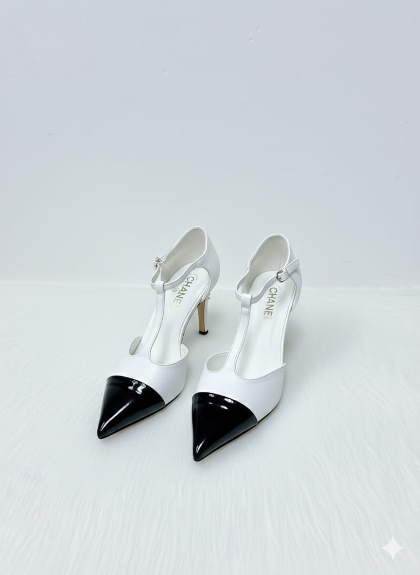 Chanel T-Strap Slingback White & Black