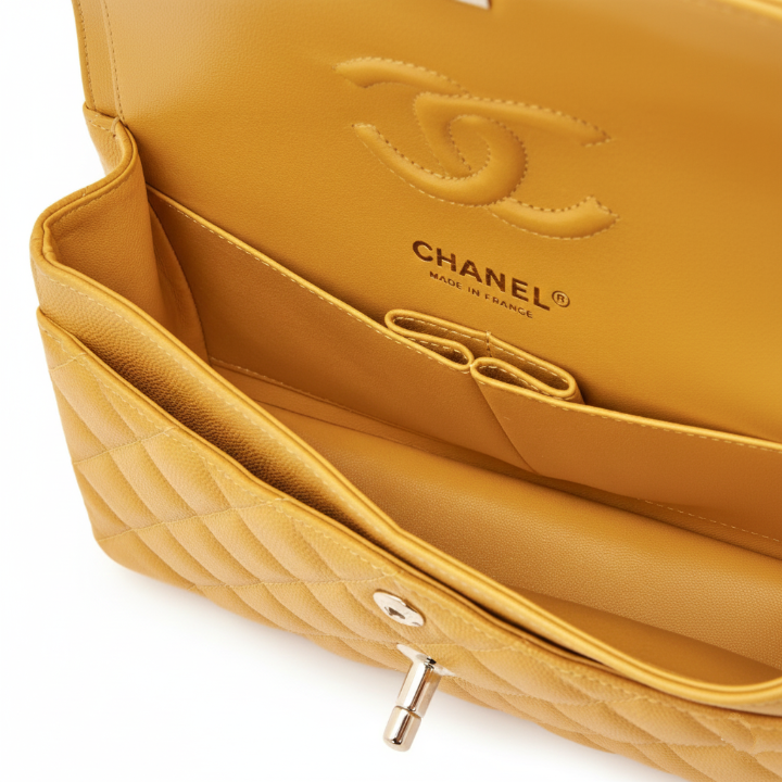 CHANEL Caviar Quilted Medium Double Flap Bag  "Yellow"