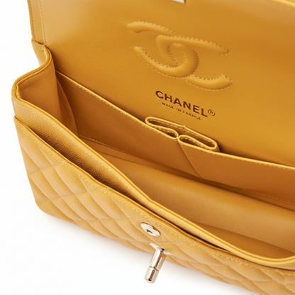 CHANEL Caviar Quilted Medium Double Flap Bag  "Yellow"