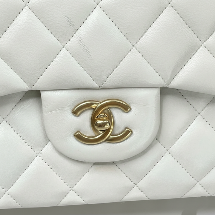 CHANEL Caviar Quilted Medium Double Flap Bag  "White"