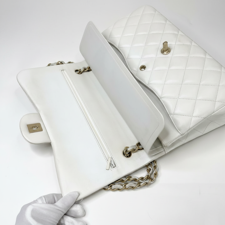 CHANEL Caviar Quilted Medium Double Flap Bag  "White"