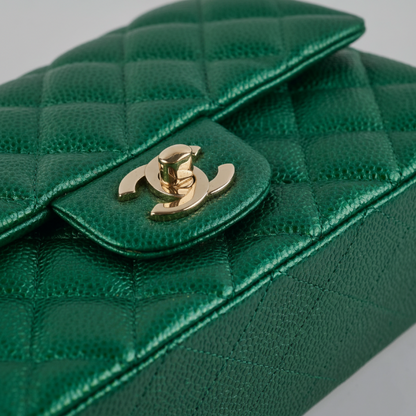 CHANEL Caviar Quilted Medium Double Flap Bag  "Green"