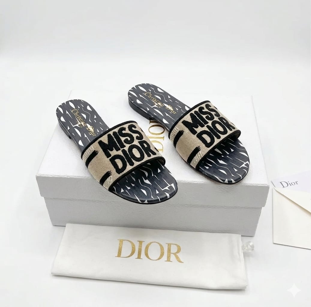 Miss Dior Women's Flat Slipper "Beige/Black"