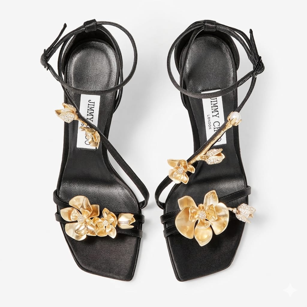 Jimmy Choo Zea 95 Floral Appliqué Sandals "Black "