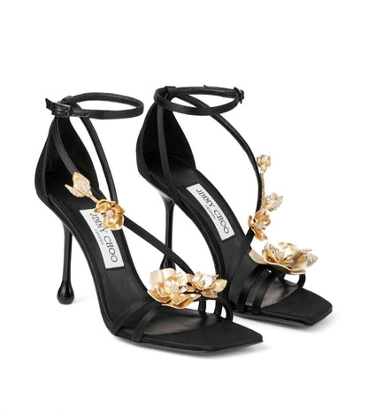 Jimmy Choo Zea 95 Floral Appliqué Sandals "Black "