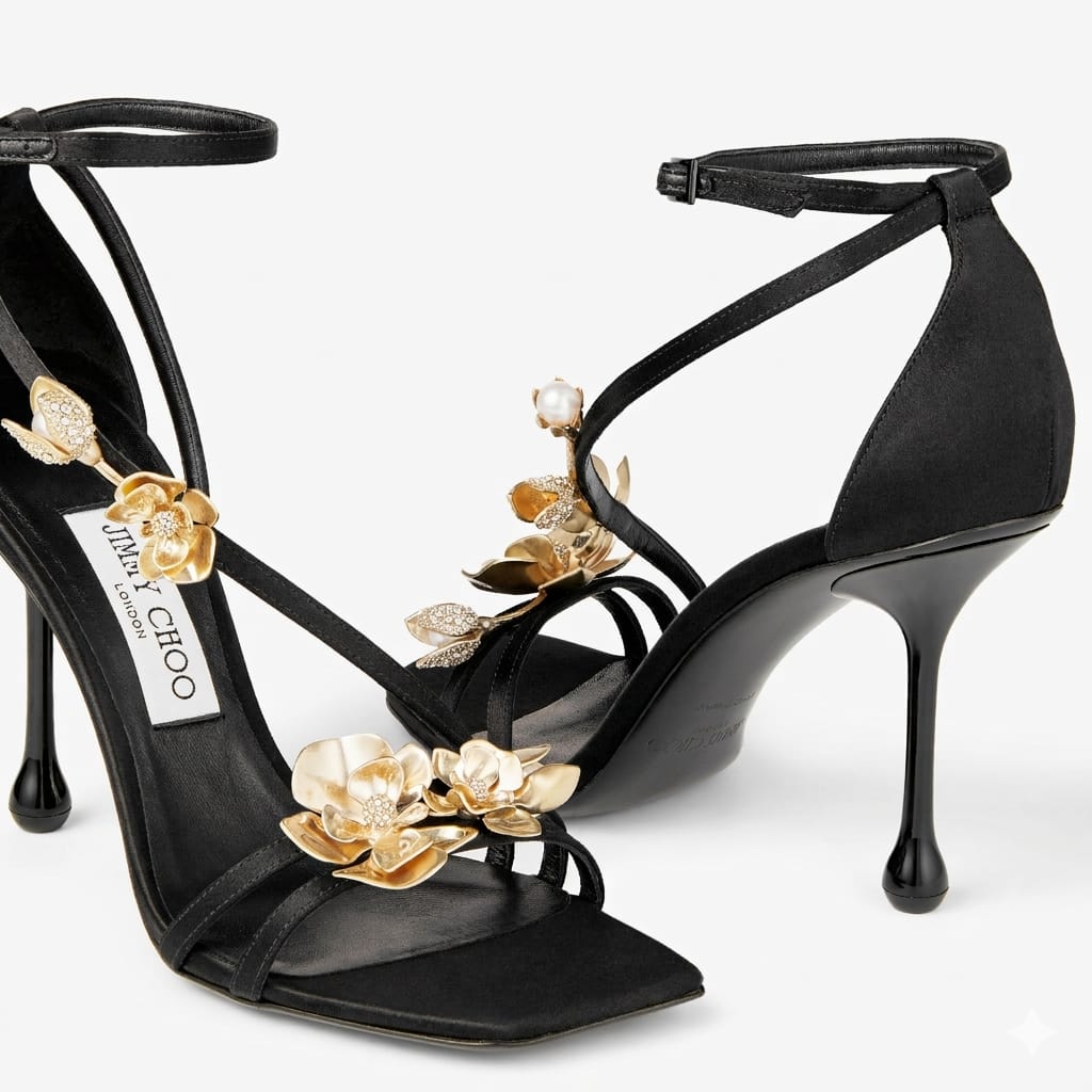 Jimmy Choo Zea 95 Floral Appliqué Sandals "Black "