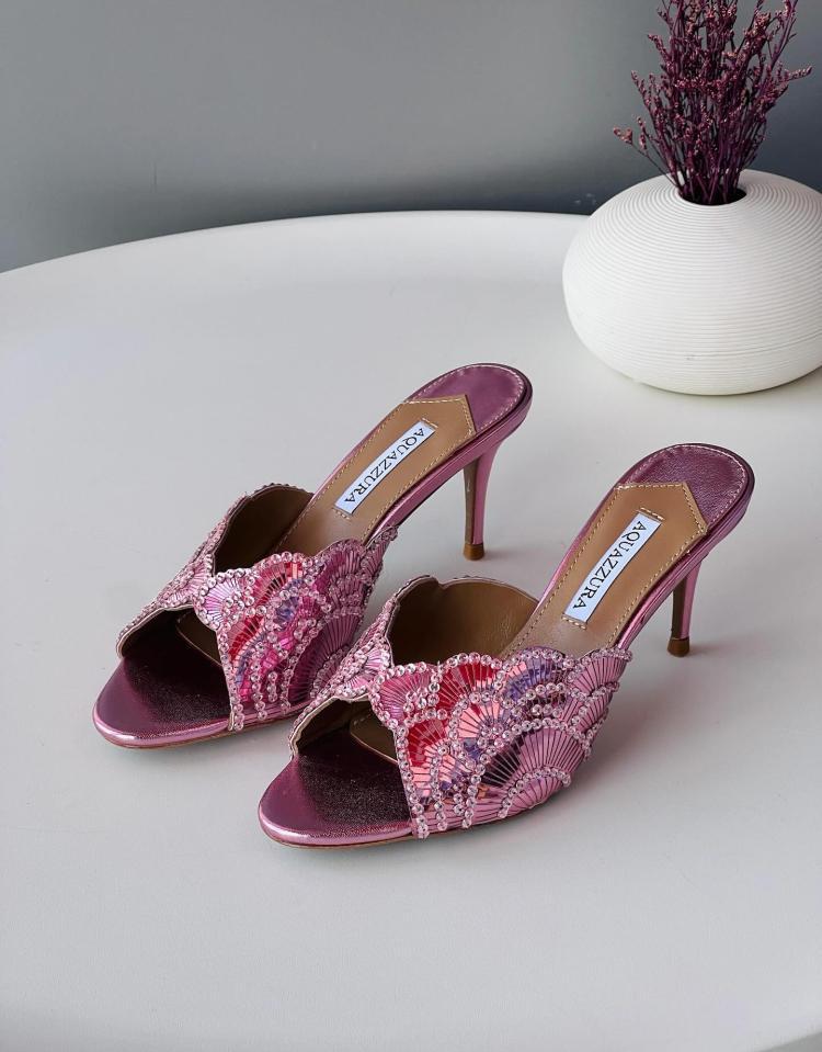 Aquazzura Ce Soir Mules,  "Pink Metallic"