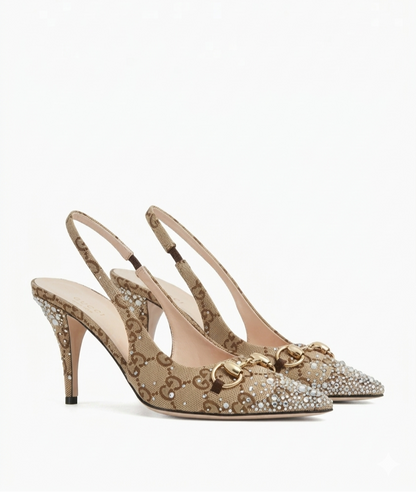 Gucci Horsebit 85 Slingback Pumps "Beige"