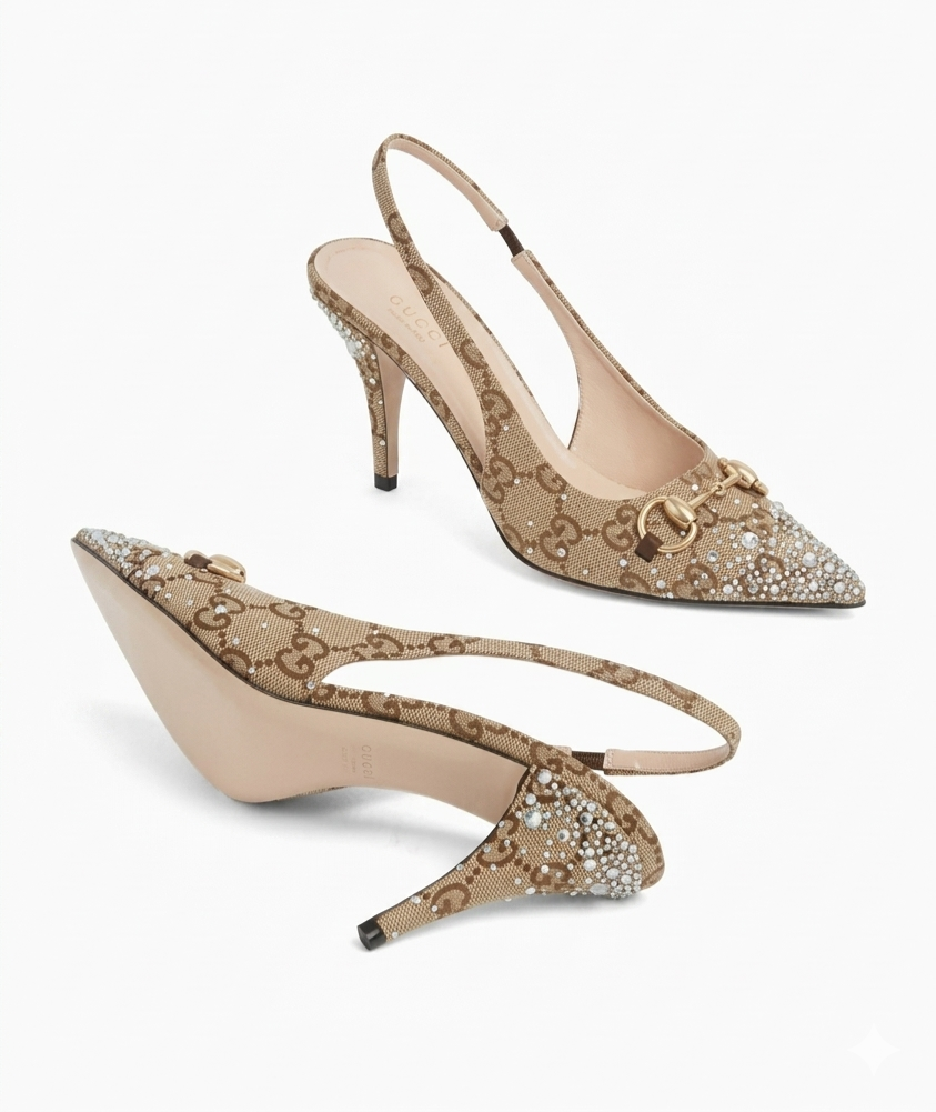 Gucci Horsebit 85 Slingback Pumps "Beige"