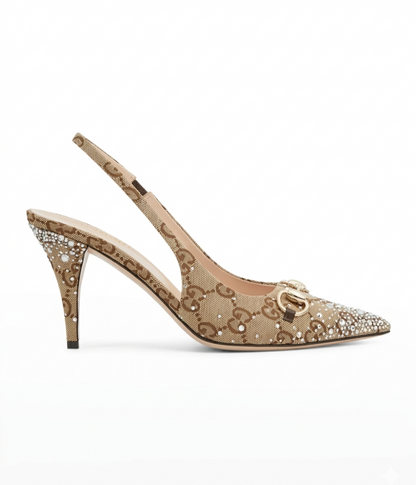 Gucci Horsebit 85 Slingback Pumps "Beige"