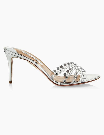 Aquazzura Tequila Crystal-Embellished Plexi Mules "Silver"