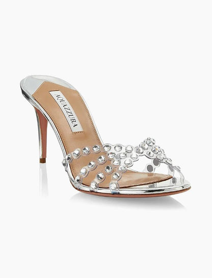 Aquazzura Tequila Crystal-Embellished Plexi Mules "Silver"