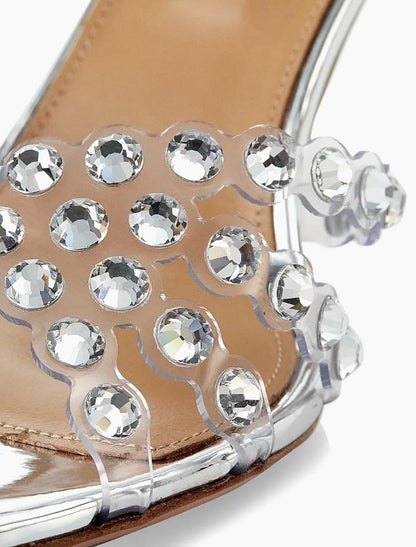Aquazzura Tequila Crystal-Embellished Plexi Mules "Silver"