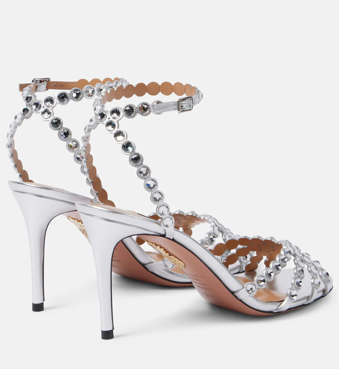 Aquazzura Tequila 85 crystal-embellished metallic leather Sandal "Silver"