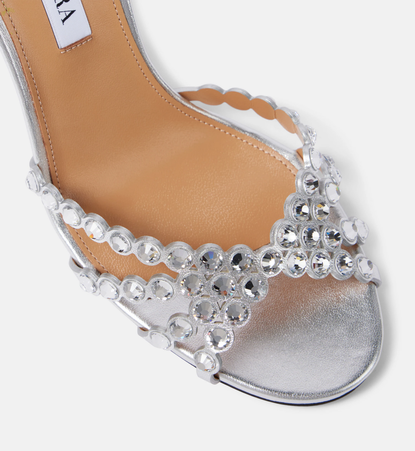 Aquazzura Tequila 85 crystal-embellished metallic leather Sandal "Silver"