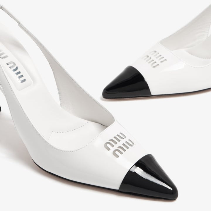 Miu Miu Patent leather Slingback Pumps "White/Black"