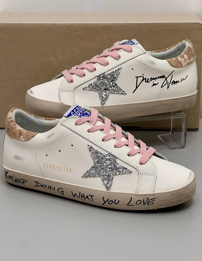 Golden Goose Super-Star Sneakers, White/Pink/ Silver
