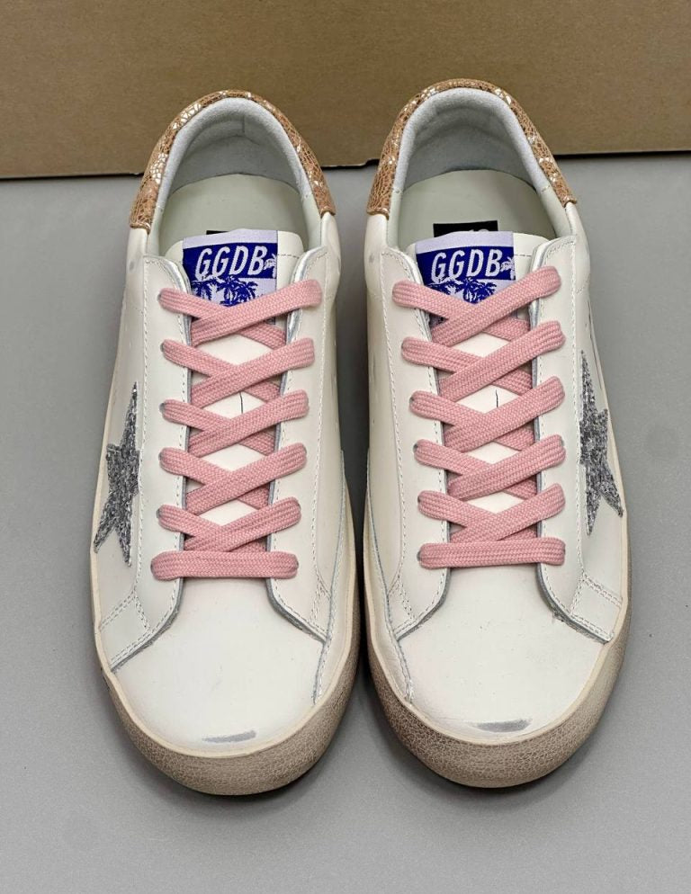 Golden Goose Super-Star Sneakers, White/Pink/ Silver
