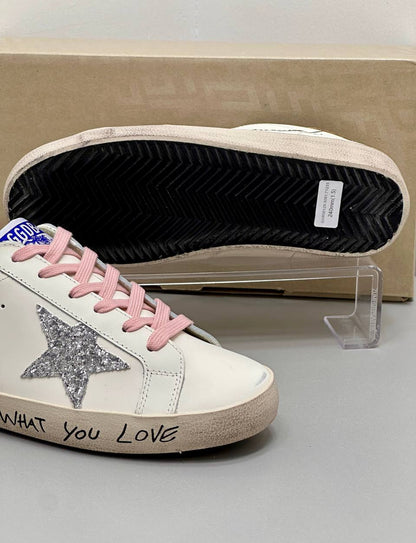 Golden Goose Super-Star Sneakers, White/Pink/ Silver