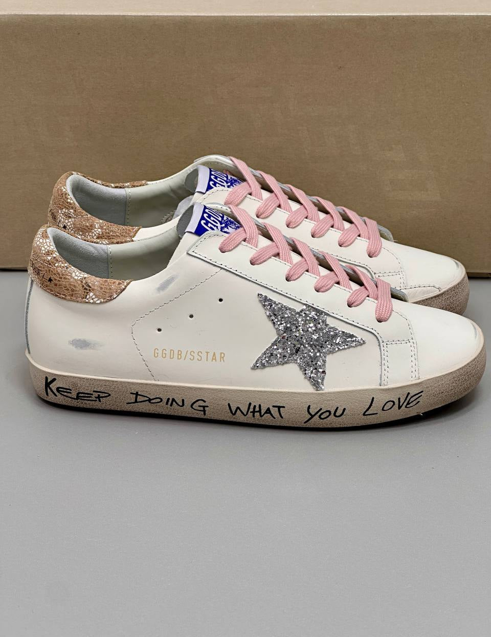 Golden Goose Super-Star Sneakers, White/Pink/ Silver