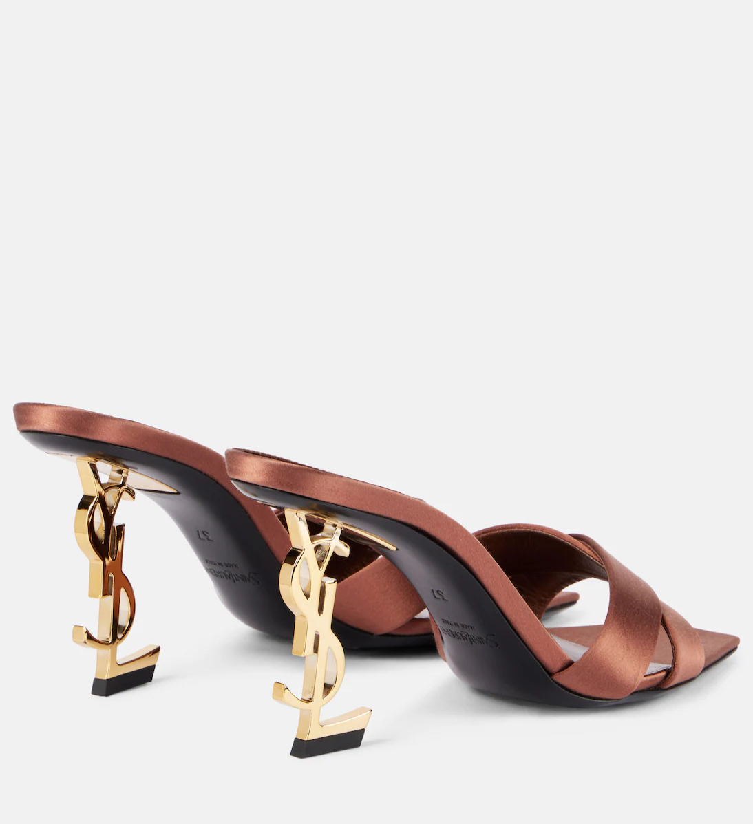 Saint Laurent Opyum 85 Satin Mules "Manioc brown"