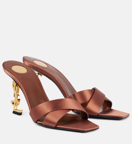 Saint Laurent Opyum 85 Satin Mules "Manioc brown"