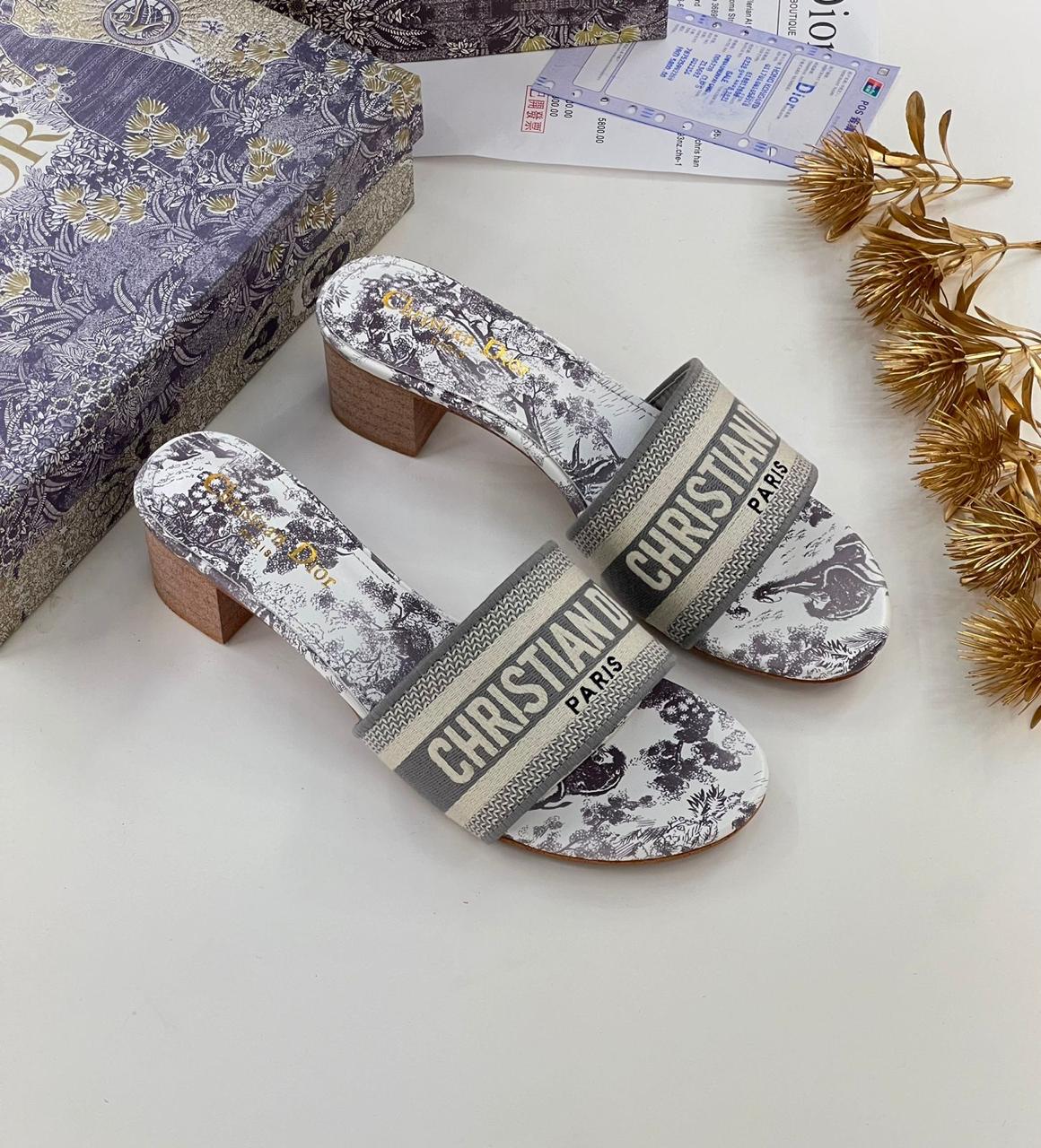 Christian Dior Dway Heeled Mules "White/Grey"