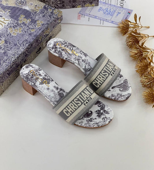 Christian Dior Dway Heeled Mules "White/Grey"