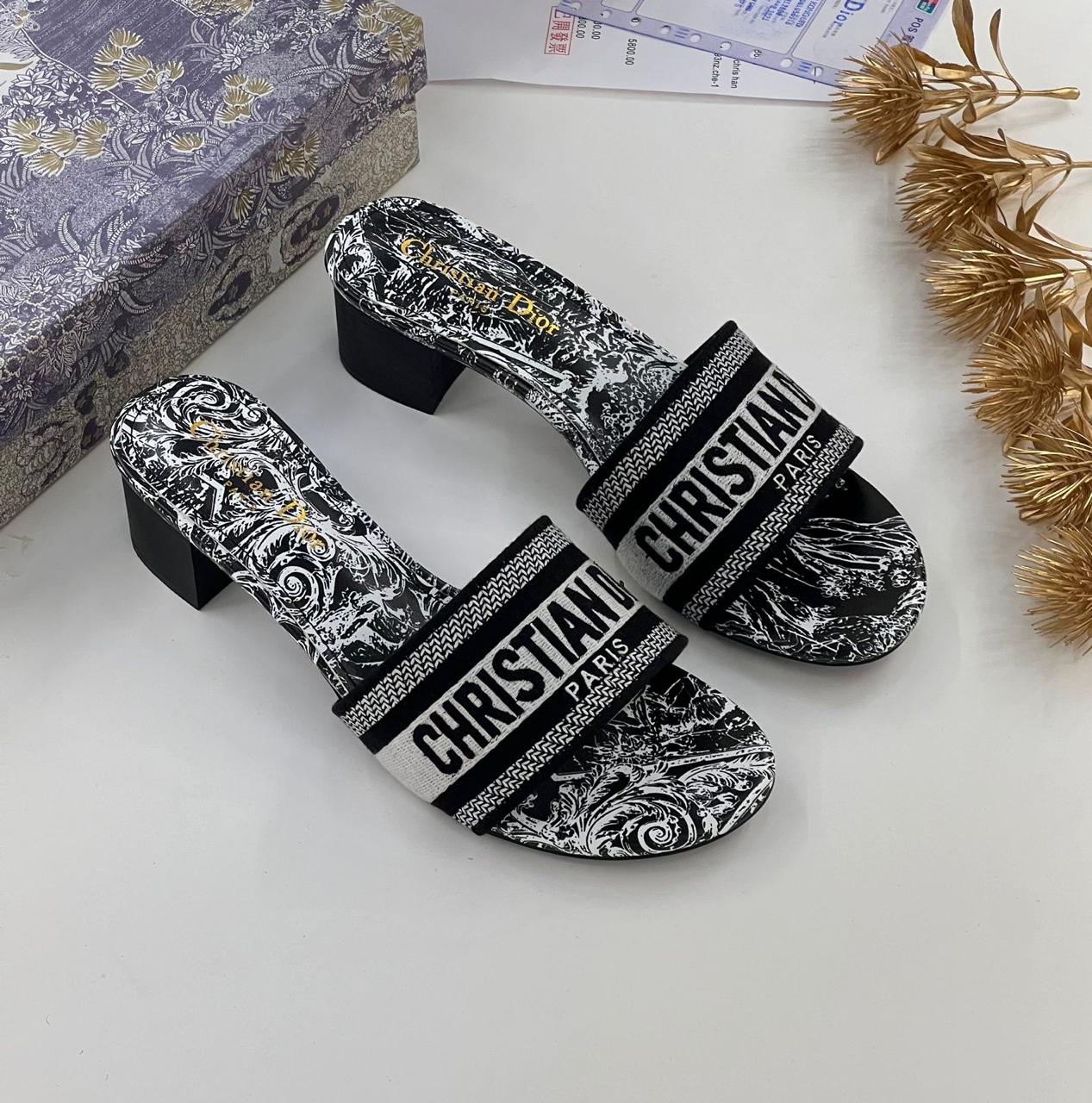 Dior Dway Heeled Slides "Black/White"