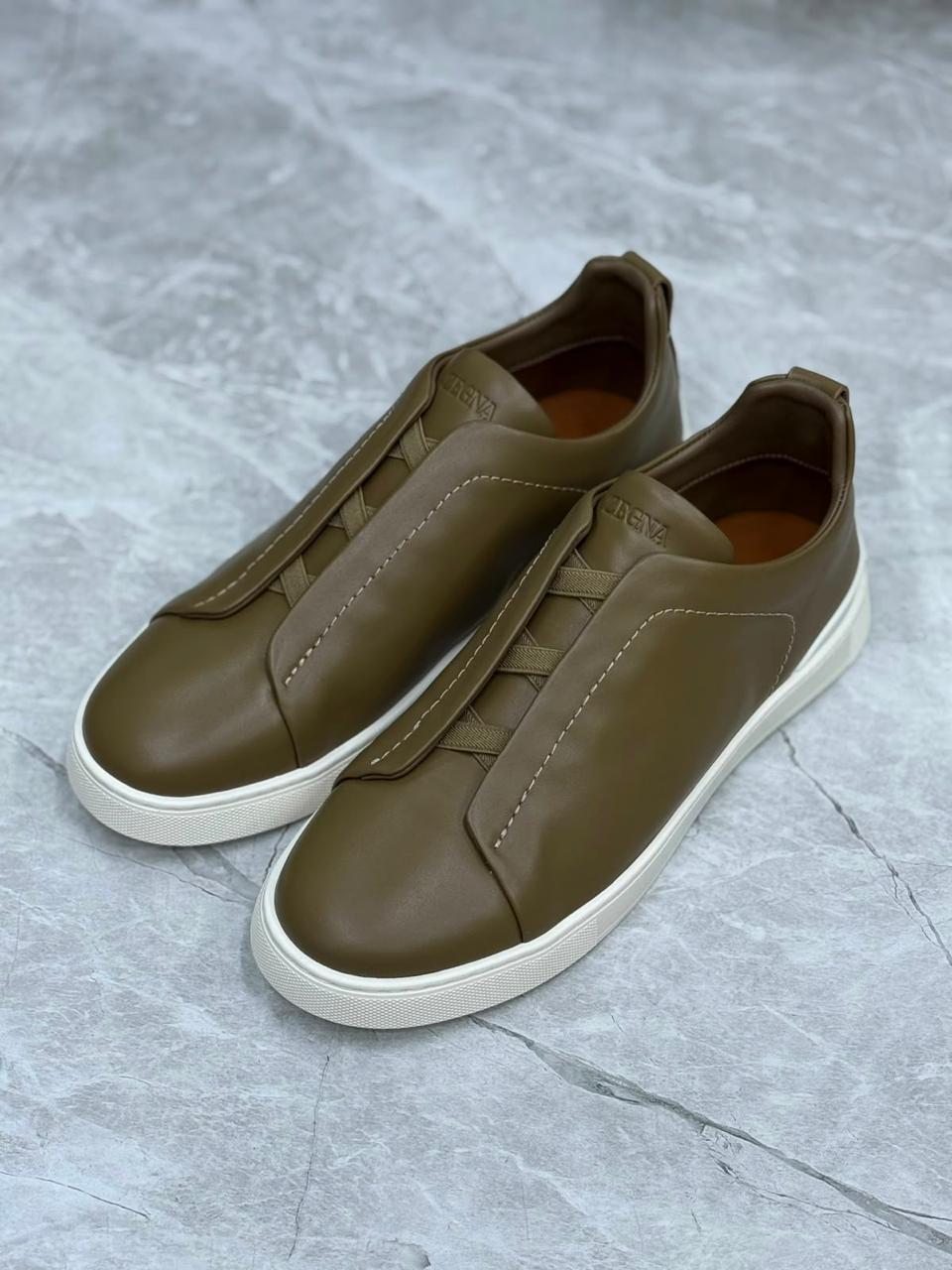 ZEGNA Triple Stitch SECONDSKIN sneakers "Olive Green / White"