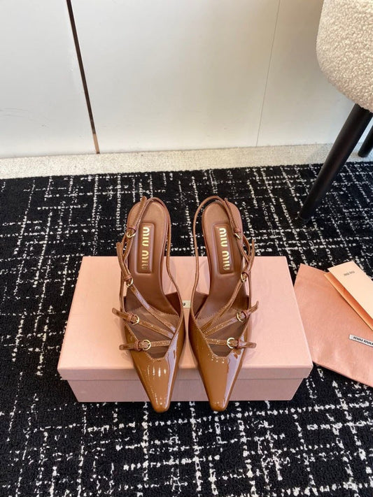 Miu Miu patent leather slingback pumps "Brown"