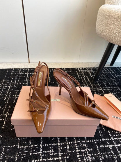 Miu Miu patent leather slingback pumps "Brown"